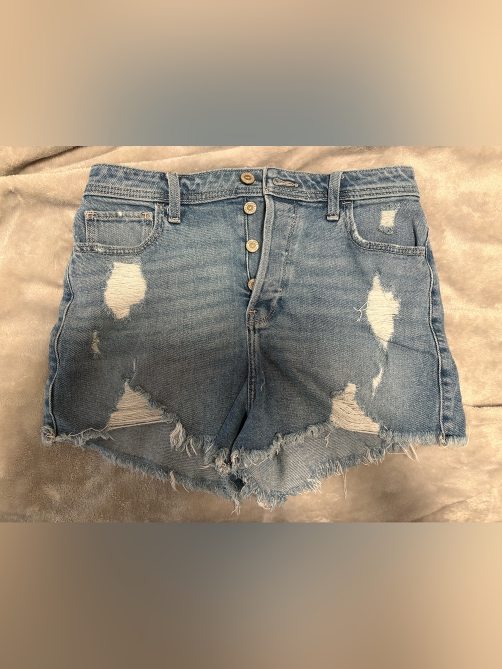 Hollister Light Blue Distressed Denim Button-Front Shorts